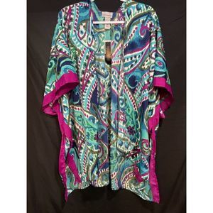 Catherines One Size NWT Artsy Flowy Turquoise Purple Kimono Top